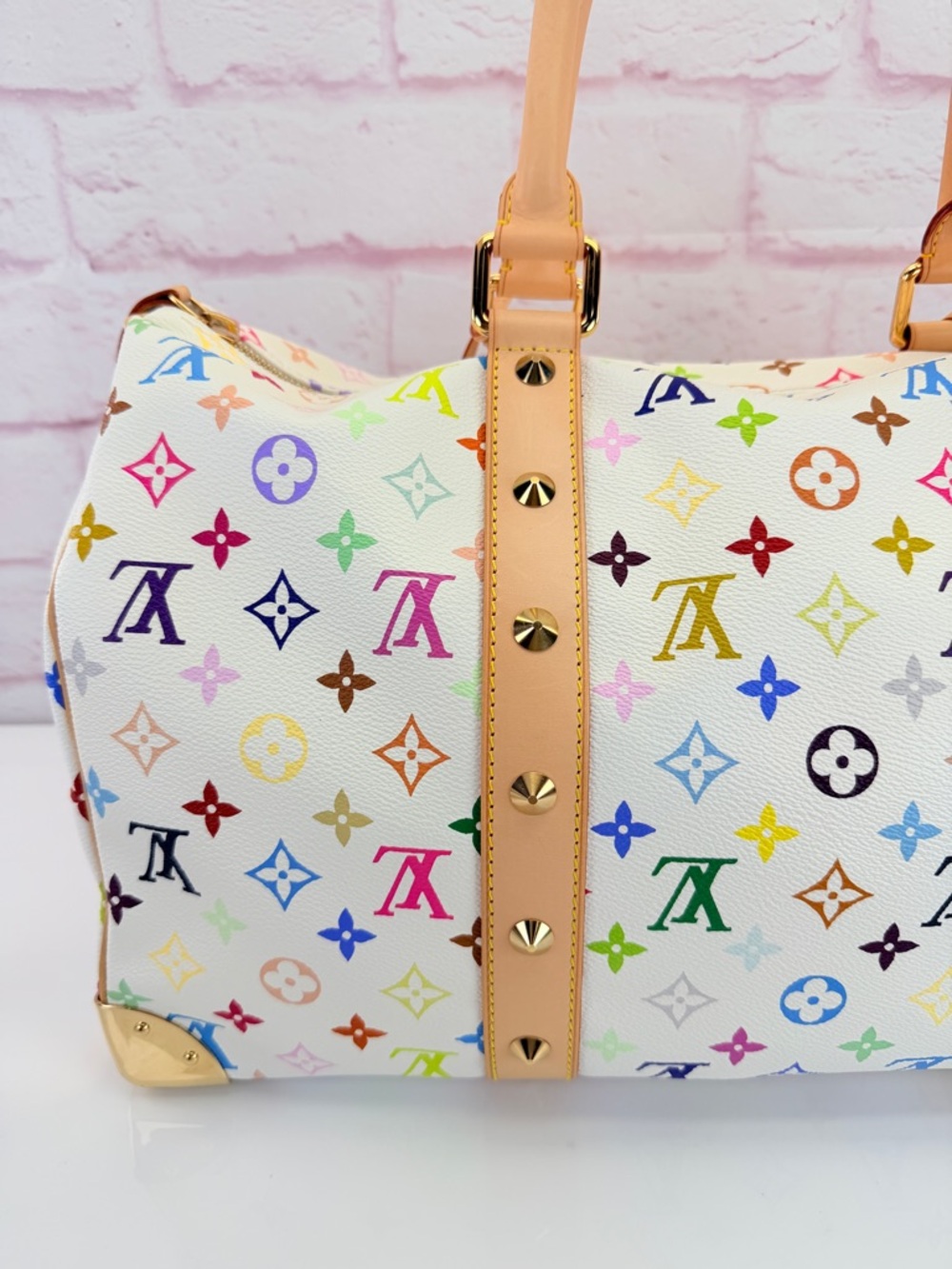 Louis Vuitton Multicolor Murakami Monogram White Canvas Keepall 2003 45 - Picture 6 of 16
